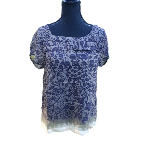 Floral pattern earth tones sheer top - size 6 - Picture 1 of 7